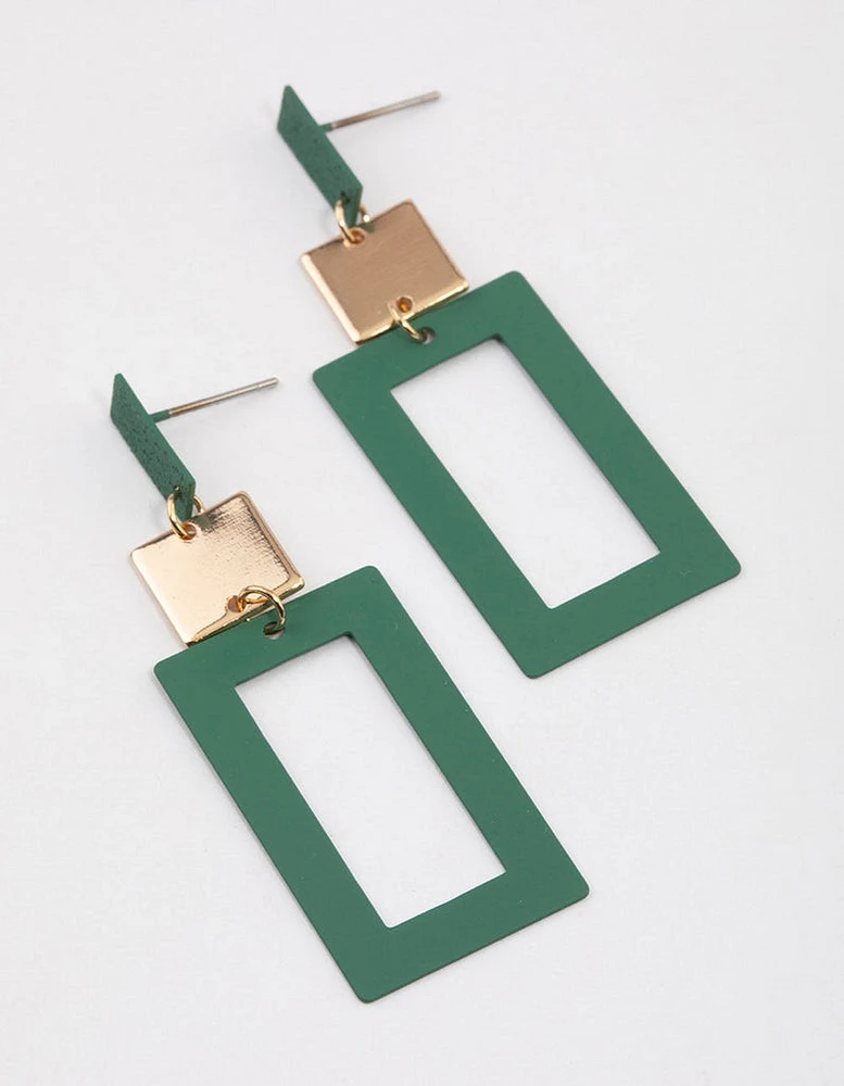 Green Graduating Rectangle Open Drop Earrings