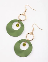 Green Open Wave Disc Drop Earrings