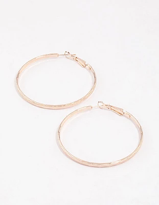 Rose Gold Basic Textured Hoop Earrings