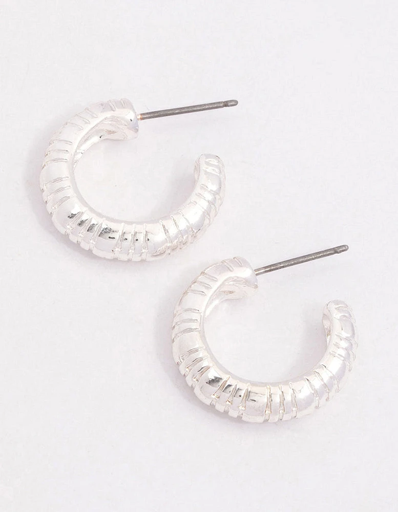 Silver Mixed Corrugated Hoop Earrings