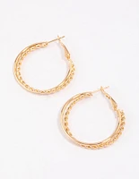Gold Plain & Twisted Imitation Hoop Earrings