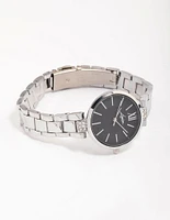 Silver Coloured Double Row Diamante Watch