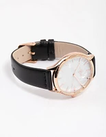 Rose Gold Pearlised Faux Leather Diamante Bezel Watch