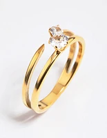 Gold Plated Classic Cubic Zirconia Offset Ring