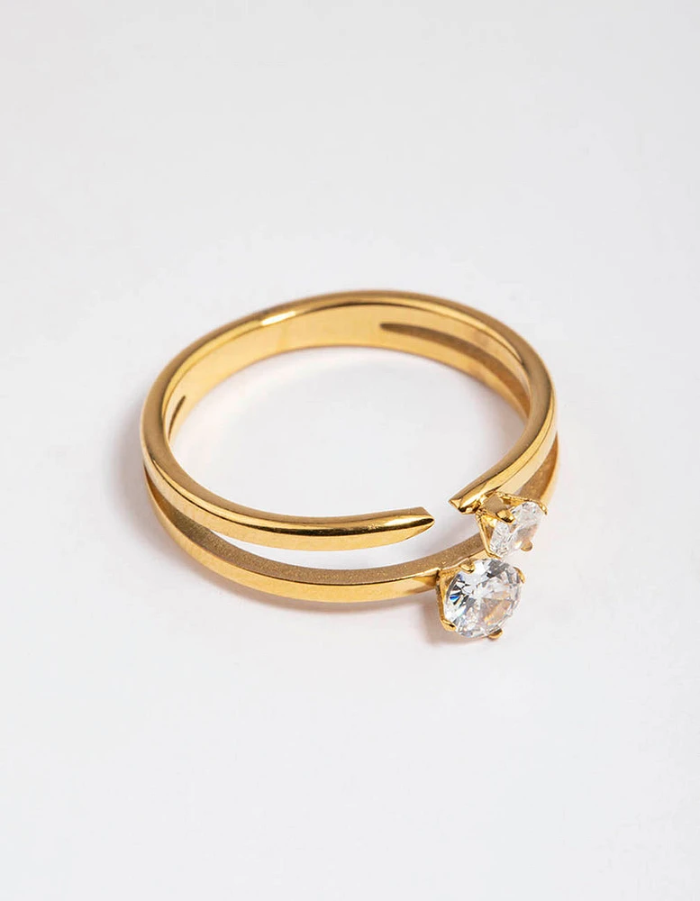 Gold Plated Classic Cubic Zirconia Offset Ring