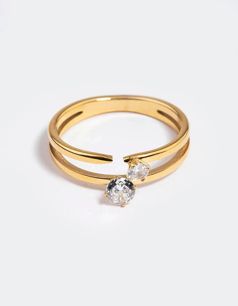 Gold Plated Classic Cubic Zirconia Offset Ring