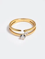 Gold Plated Classic Cubic Zirconia Offset Ring