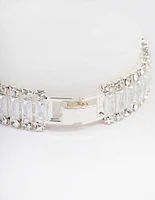Silver Plated Cubic Zirconia Round & Baguette Bracelet