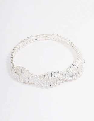 Silver Plated Cubic Zirconia Twisted Baguette Tennis Bracelet