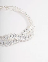 Silver Plated Cubic Zirconia Twisted Baguette Tennis Bracelet