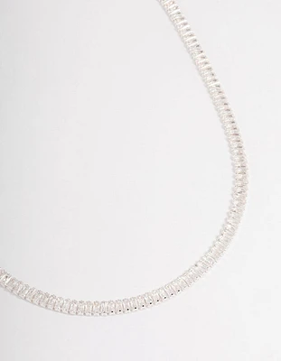 Silver Plated Cubic Zirconia Baguette Cupchain Necklace