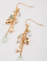 Gold Green Fluorite Tassel Drop Earrings