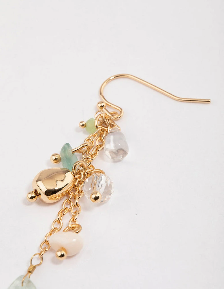 Gold Green Fluorite Tassel Drop Earrings