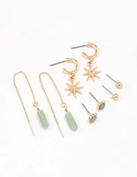 Gold Mixed Celestial & Thread Through Earrings 4-Pack