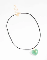 Gold Green Aventurine Wrap Heart Pendant Necklace