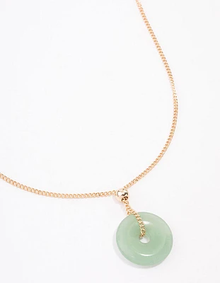 Gold Green Aventurine Choker Pendant Necklace