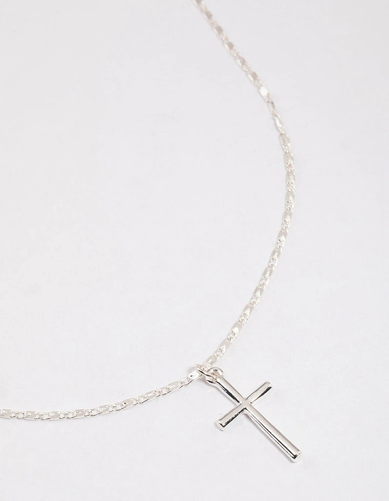 Silver Shiny Cross Pendant Necklace