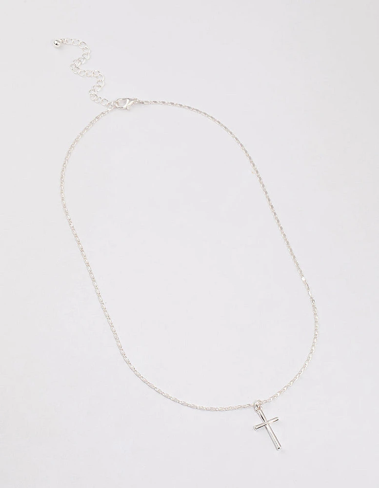 Silver Shiny Cross Pendant Necklace