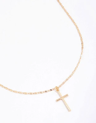 Gold Shiny Cross Pendant Necklace