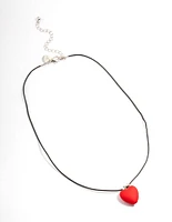 Rhodium Love Heart Beaded Necklace