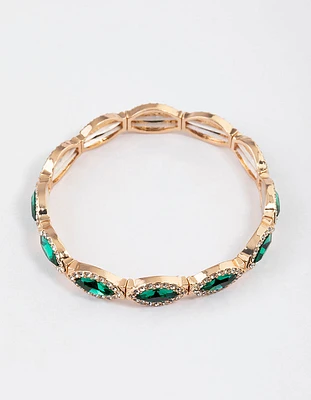 Gold Marquise & Diamante Rubber Stretch Bracelet