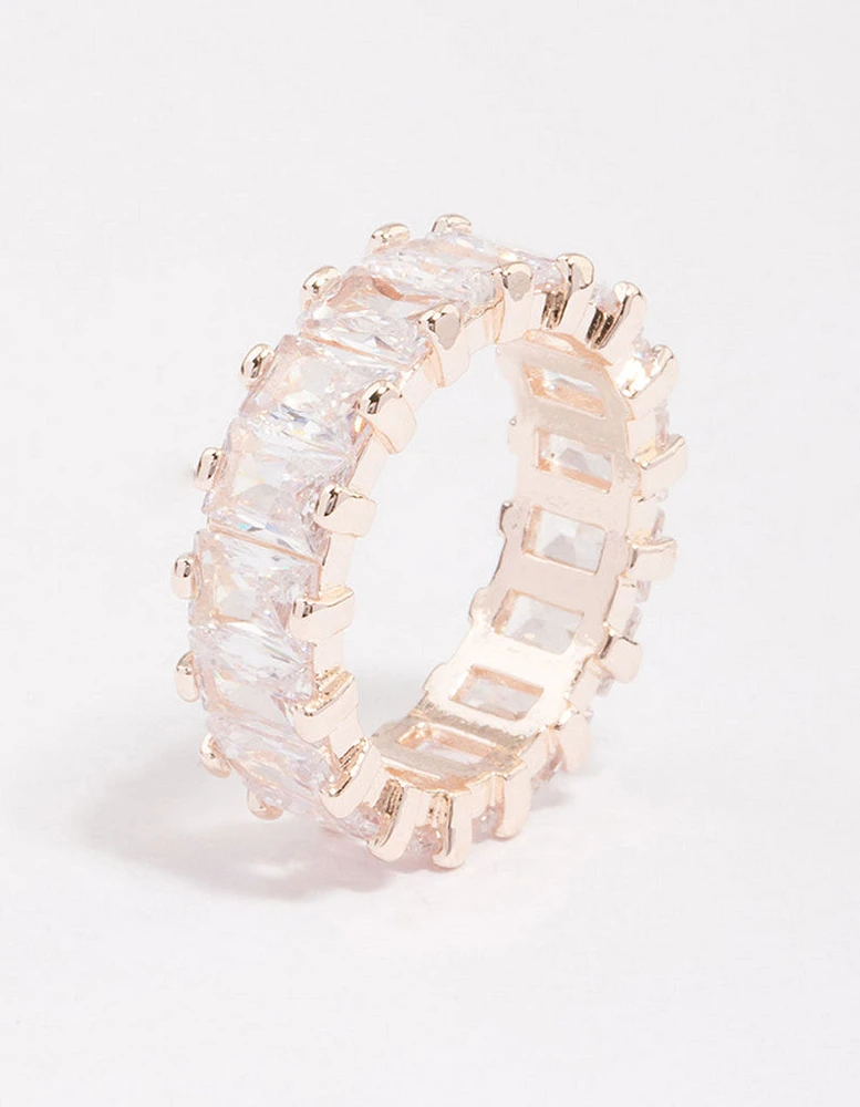 Rose Gold Plated Cubic Zirconia Rectangle Band Ring