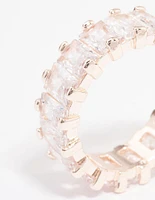 Rose Gold Plated Cubic Zirconia Rectangle Band Ring