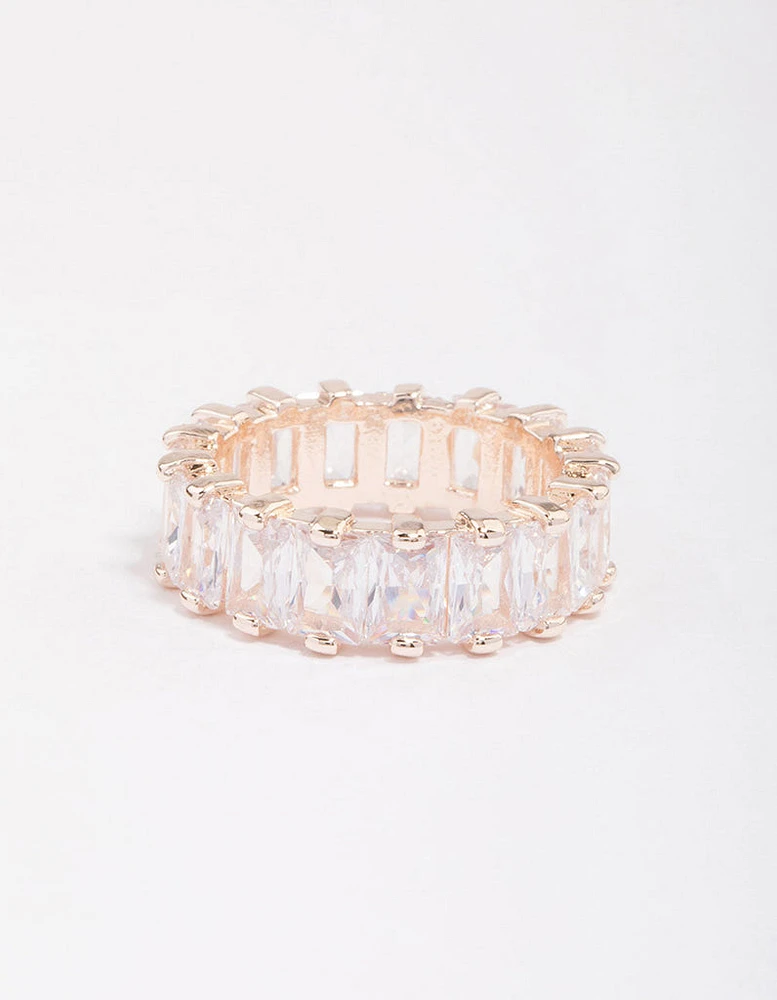 Rose Gold Plated Cubic Zirconia Rectangle Band Ring