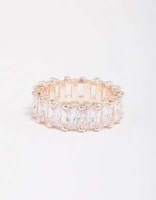 Rose Gold Plated Cubic Zirconia Rectangle Band Ring