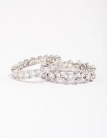 Rhodium Flower Double Band Stack Ring