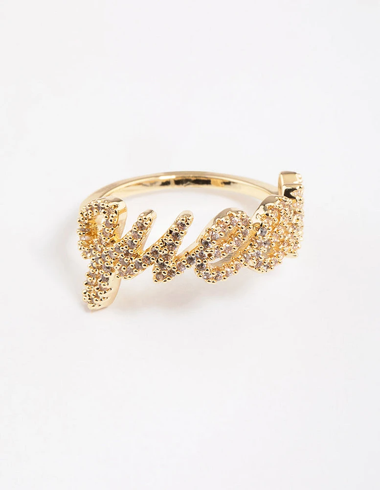 Gold Plated Queen Script Ring