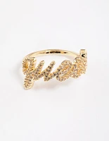 Gold Plated Queen Script Ring