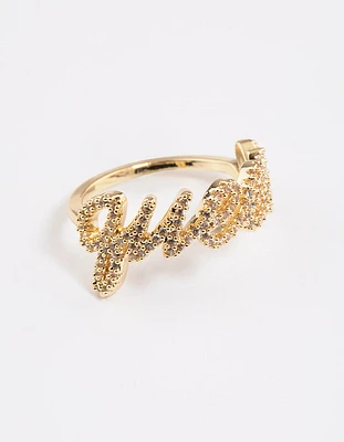Gold Plated Queen Script Ring
