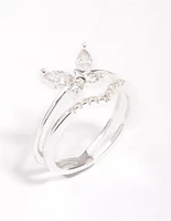 Silver Plated Cubic Zirconia Butterfly Double Band Ring