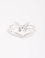 Silver Plated Cubic Zirconia Butterfly Double Band Ring