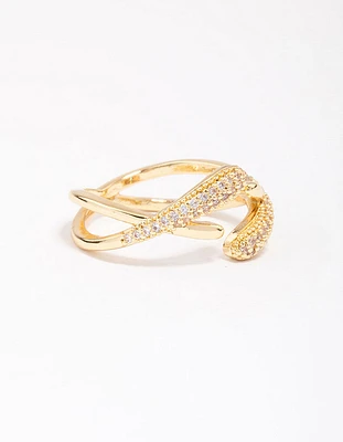 Gold Plated Pave Interlaced Ring