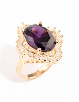 Gold Large Purple Oval Frame Ring