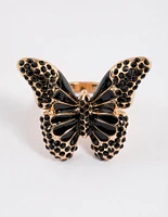 Black Grand Butterfly Cocktail Ring