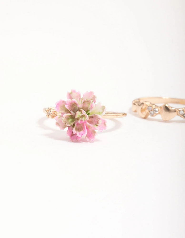 Gold Flower Butterfly Ring Pack