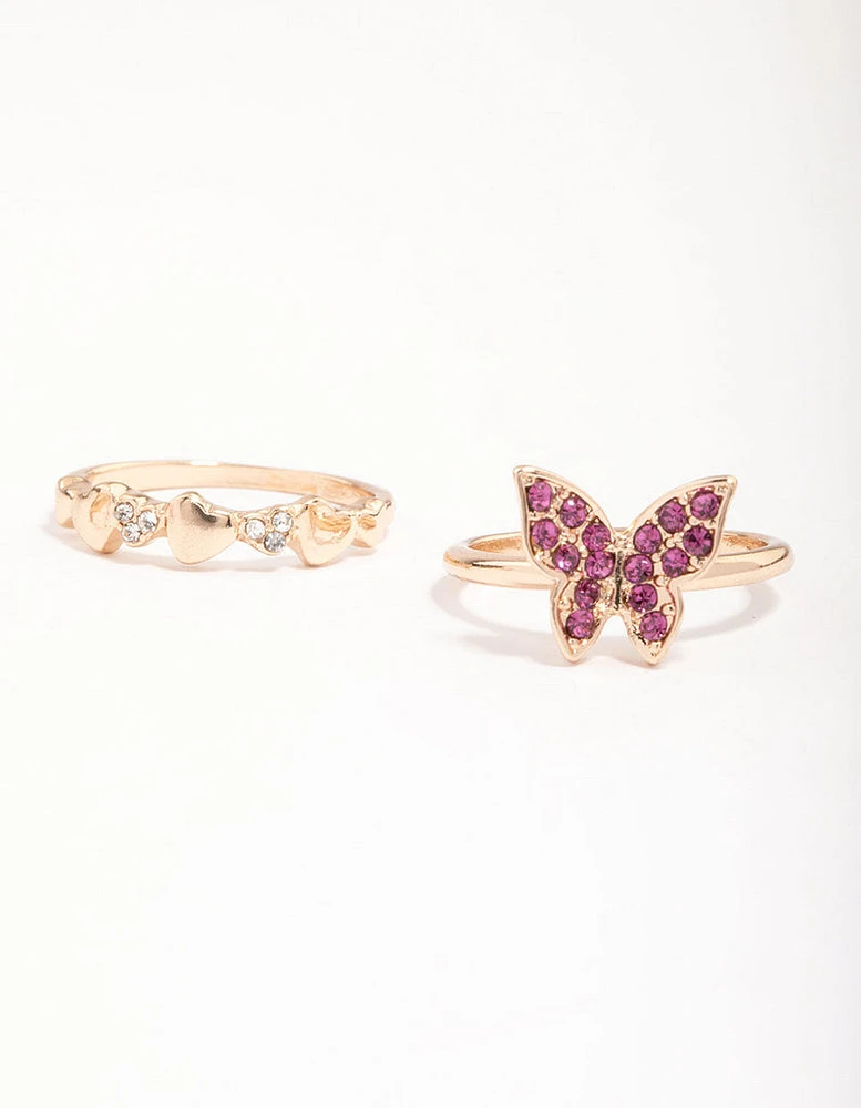 Gold Flower Butterfly Ring Pack