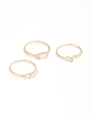 Gold Plated Dainty Rectangle Ring Pack
