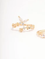 Gold Plated Floral Stone Ring Pack