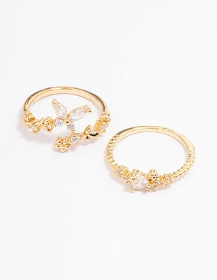 Gold Plated Floral Stone Ring Pack