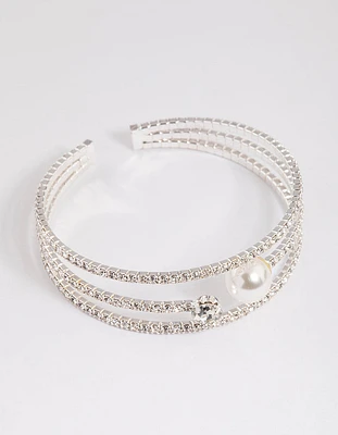 Silver Pearl Cupchain Cuff