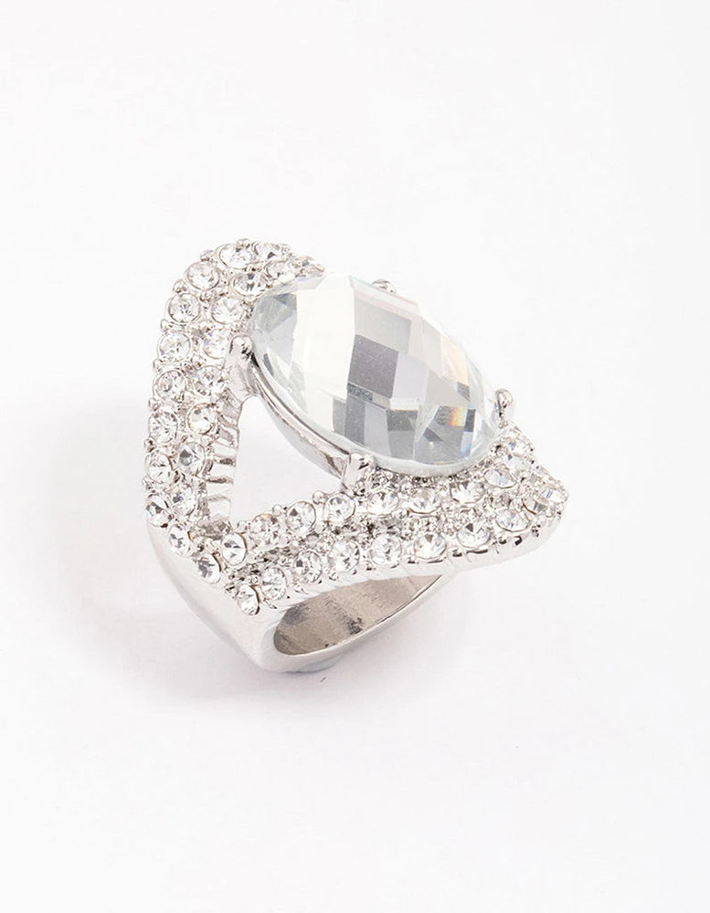 Rhodium Elegant Oval Statement Ring