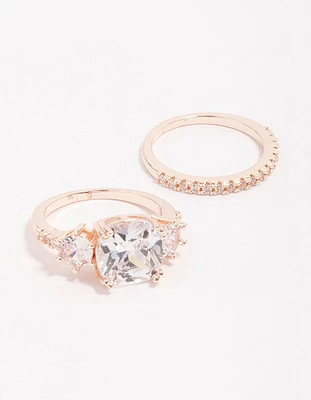 Rose Gold Triple Stone Ring Set