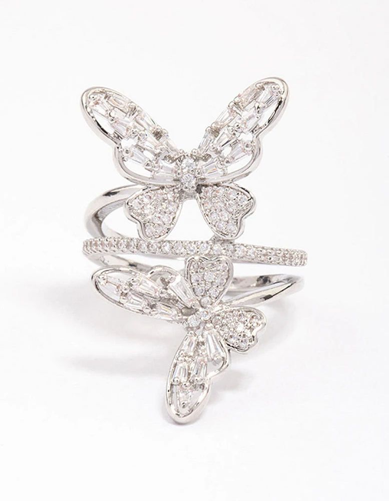 Rhodium Double Butterfly Ring