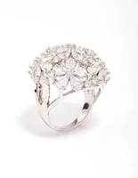 Rhodium Flower Dome Cocktail Ring