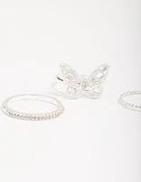 Silver Plated Cubic Zirconia Butterfly Ring Pack