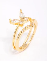 Gold Plated Cubic Zirconia Butterfly Double Band Ring